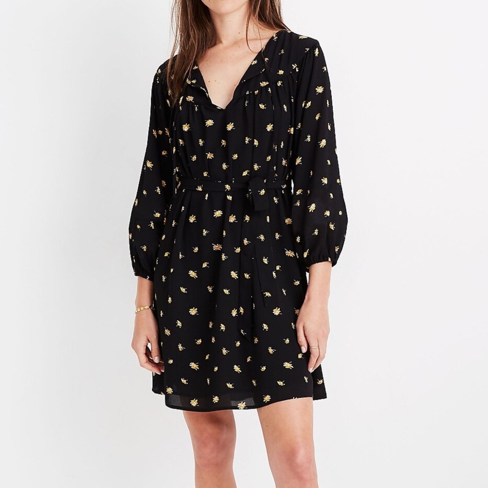 Madewell Tie-Waist Mini Dress in French Daisies
